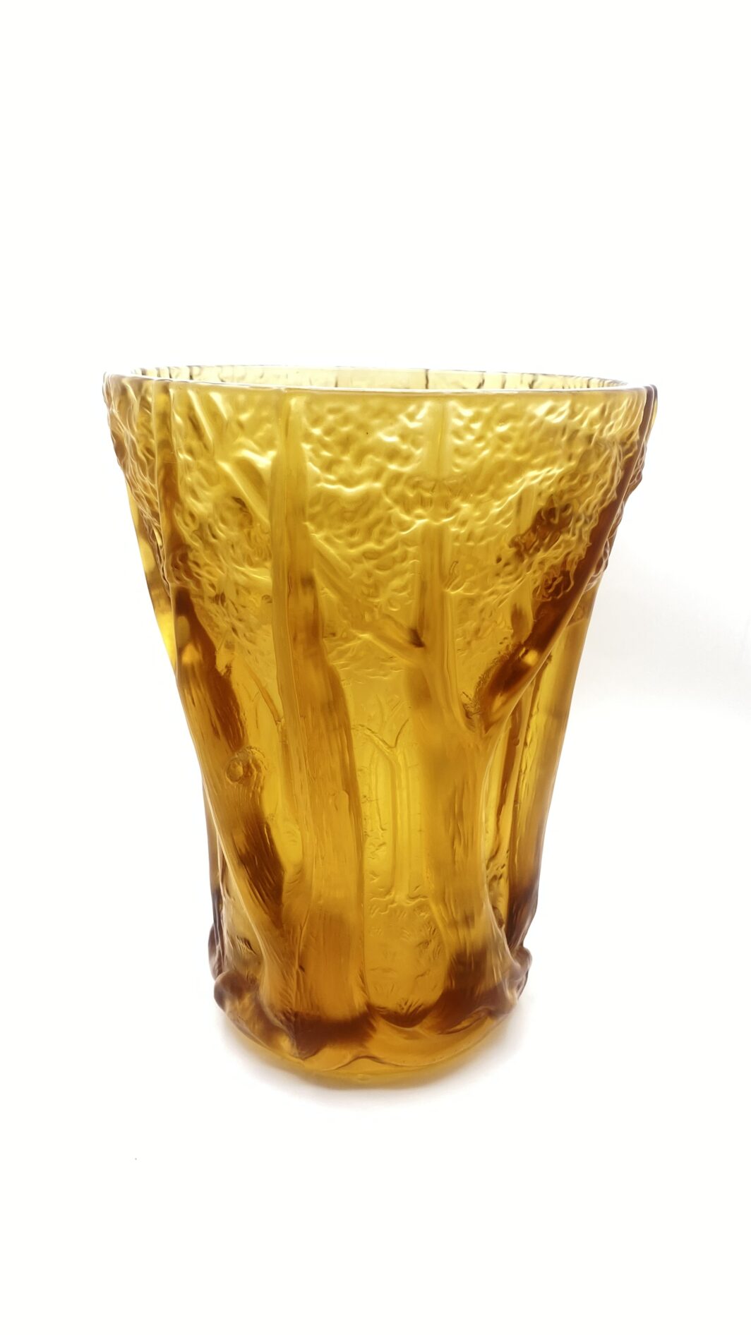 “LALIQUE FRANCE”. STRAORDINARIO VASO VINTAGE IN CRISTALLO COLOR AMBRA, CON RAFFIGURAZIONE IN RILIEVO DI UN BOSCO. - immagine 8