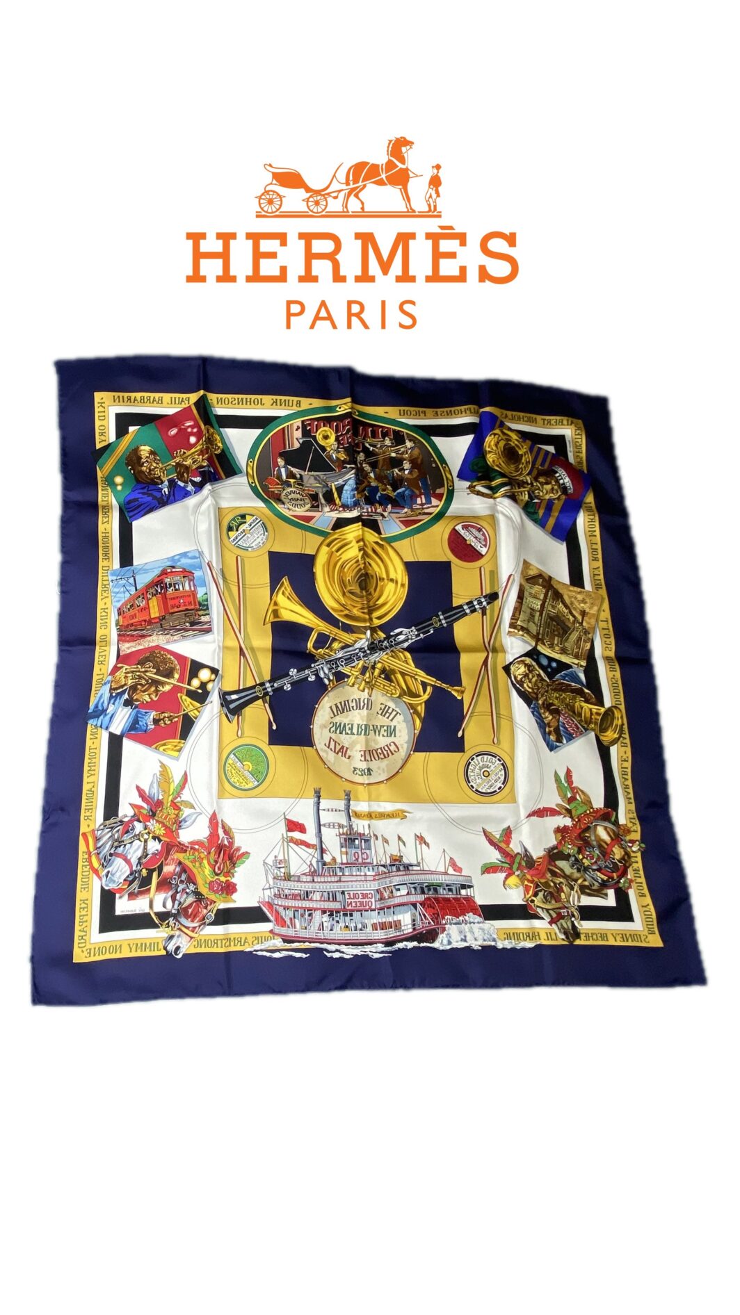 HERMÈS CARRÉ 90 VINTAGE “NEW ORLEANS CREOLE JAZZ”  BY LOÏC DUBIGEON, ANNO 1996  L’ENERGIA DEL JAZZ IN TWILL DI SETA PURA. - immagine 22
