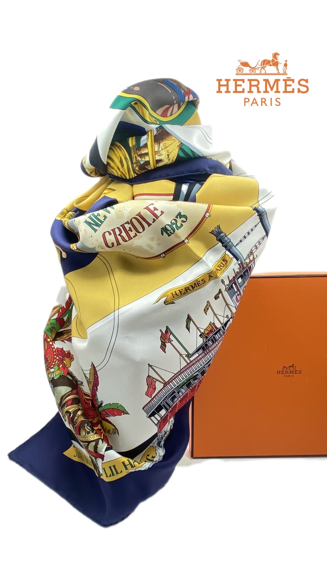 HERMÈS CARRÉ 90 VINTAGE “NEW ORLEANS CREOLE JAZZ”  BY LOÏC DUBIGEON, ANNO 1996  L’ENERGIA DEL JAZZ IN TWILL DI SETA PURA. - immagine 3