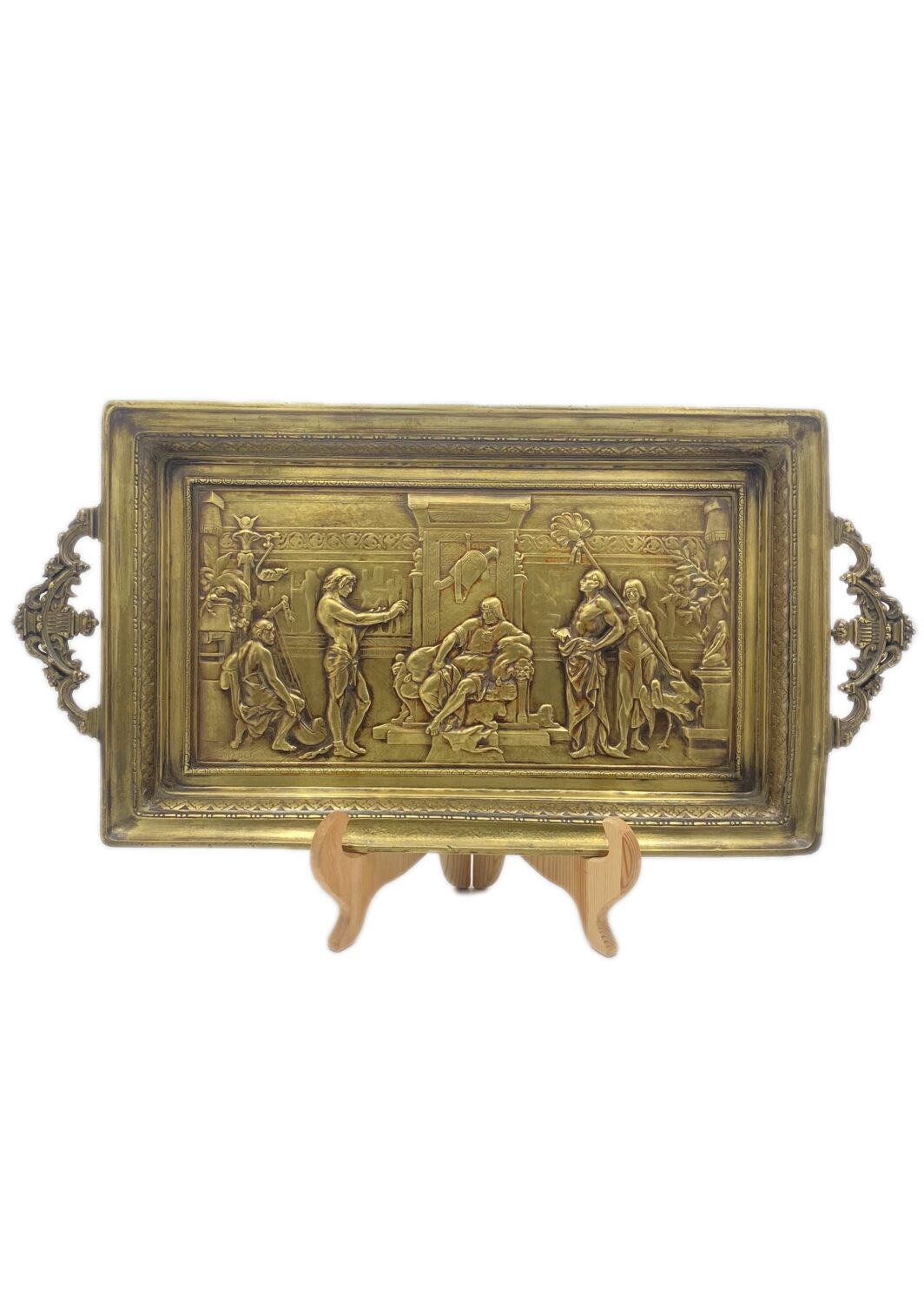 OPERA DEL CELEBRE SCULTORE E BRONZISTA ÉMILE PICAULT (Parigi 1833–1915) “GIUSEPPE INTERPRETA I SOGNI DEL FARAONE” – IMPORTANTE SALVER DA SCRITTOIO (50cm x25cm) DI STRAORDINARIA MAESTRIA SCULTOREA. FRANCIA XIX sec.