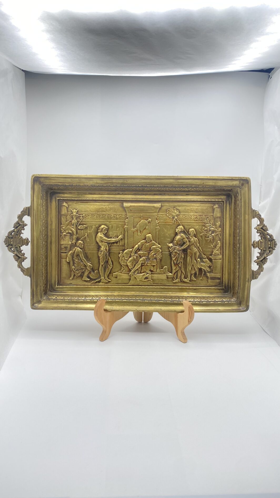 OPERA DEL CELEBRE SCULTORE E BRONZISTA ÉMILE PICAULT (Parigi 1833–1915) “GIUSEPPE INTERPRETA I SOGNI DEL FARAONE” – IMPORTANTE SALVER DA SCRITTOIO (50cm x25cm) DI STRAORDINARIA MAESTRIA SCULTOREA. FRANCIA XIX sec. - immagine 11
