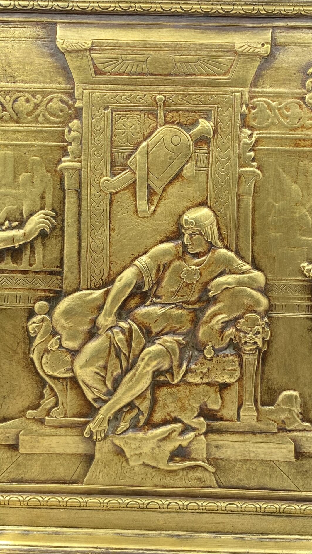 OPERA DEL CELEBRE SCULTORE E BRONZISTA ÉMILE PICAULT (Parigi 1833–1915) “GIUSEPPE INTERPRETA I SOGNI DEL FARAONE” – IMPORTANTE SALVER DA SCRITTOIO (50cm x25cm) DI STRAORDINARIA MAESTRIA SCULTOREA. FRANCIA XIX sec. - immagine 9