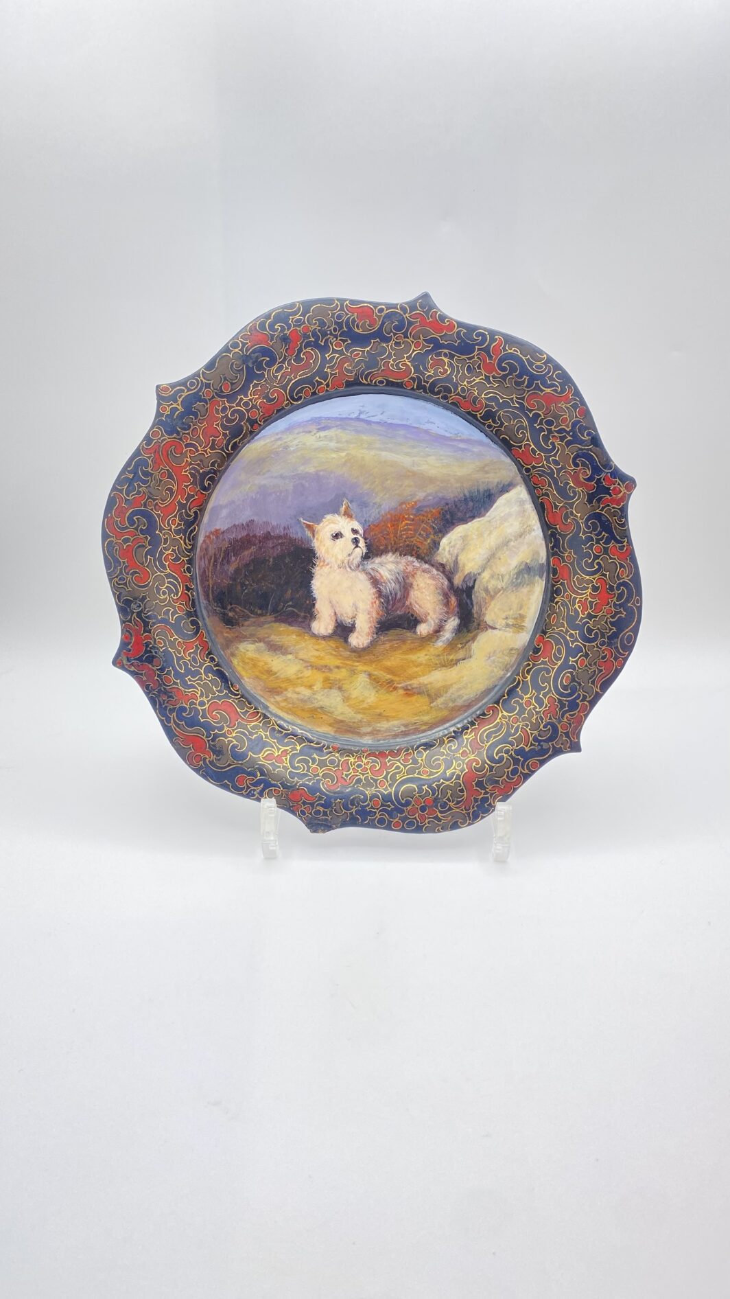 STRAORDINARIO PIATTO VITTORIANO IN PAPIER MÂCHÉ, CON DIPINTO DI CANE TERRIER. UN CAPOLAVORO DI ARTE DECORATIVA DEL XIX sec. - immagine 12