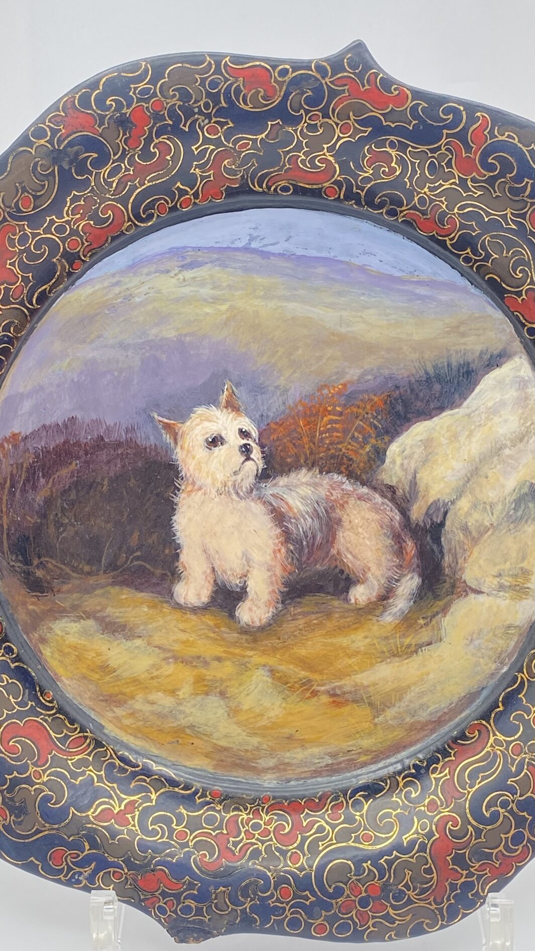 STRAORDINARIO PIATTO VITTORIANO IN PAPIER MÂCHÉ, CON DIPINTO DI CANE TERRIER. UN CAPOLAVORO DI ARTE DECORATIVA DEL XIX sec. - immagine 11