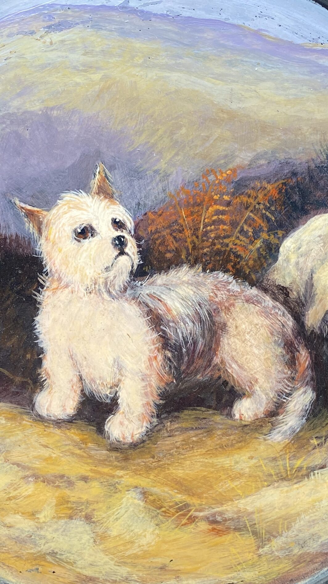 STRAORDINARIO PIATTO VITTORIANO IN PAPIER MÂCHÉ, CON DIPINTO DI CANE TERRIER. UN CAPOLAVORO DI ARTE DECORATIVA DEL XIX sec. - immagine 10