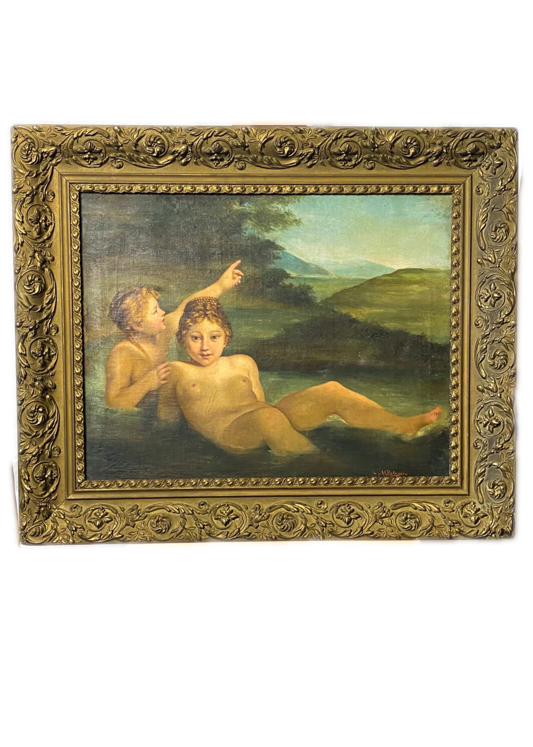 SOSPESA TRA MITO E SOGNO: LE NINFE DI M. RETROSI. MAGNIFICO DIPINTO OLIO SU TELA. ITALIA, FINE XIX, INIZI XX sec.