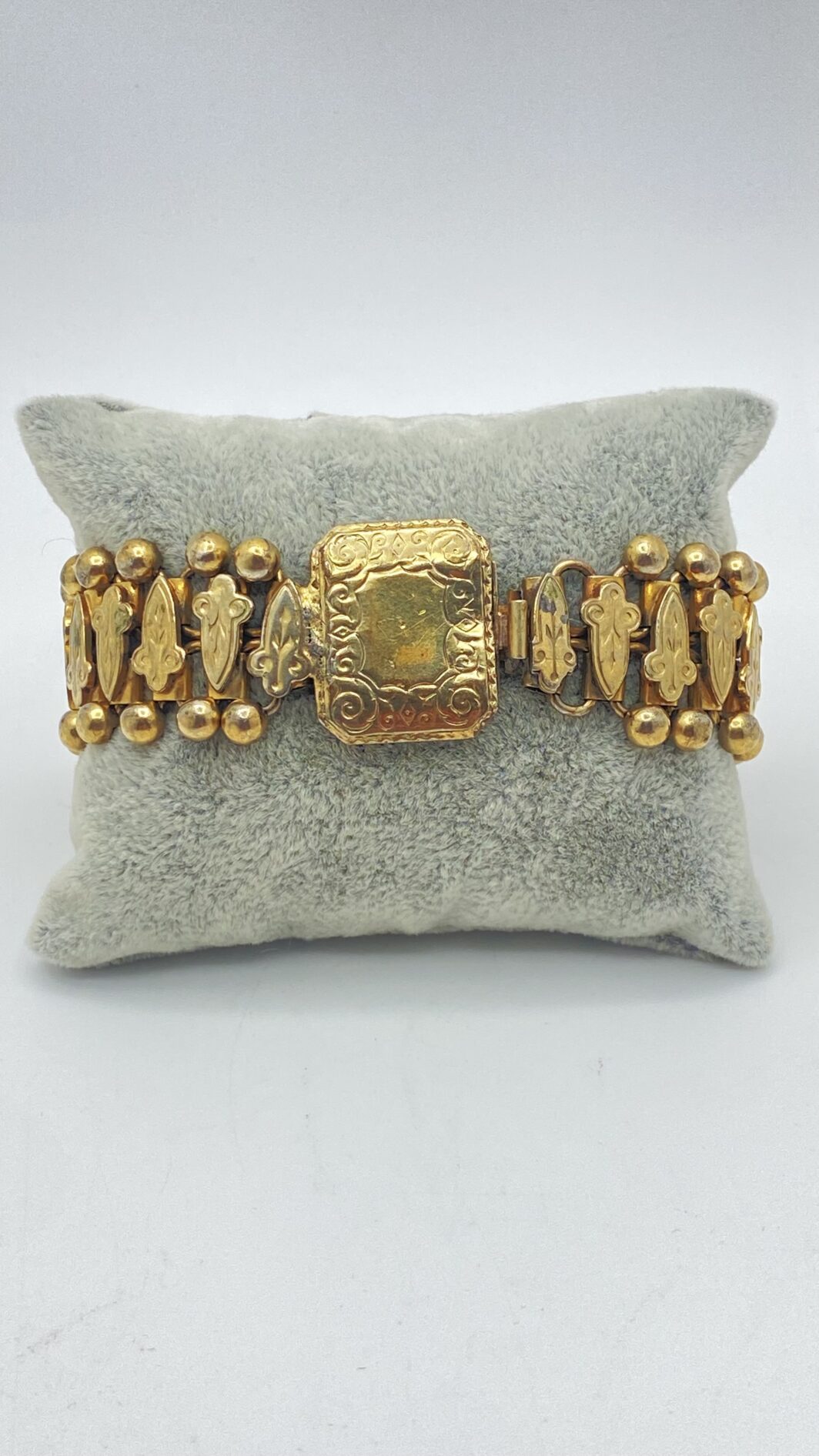 BRACCIALE VITTORIANO IN PINCHBECK CON GIGLI FIORENTINI E SFERE MOBILI - immagine 4
