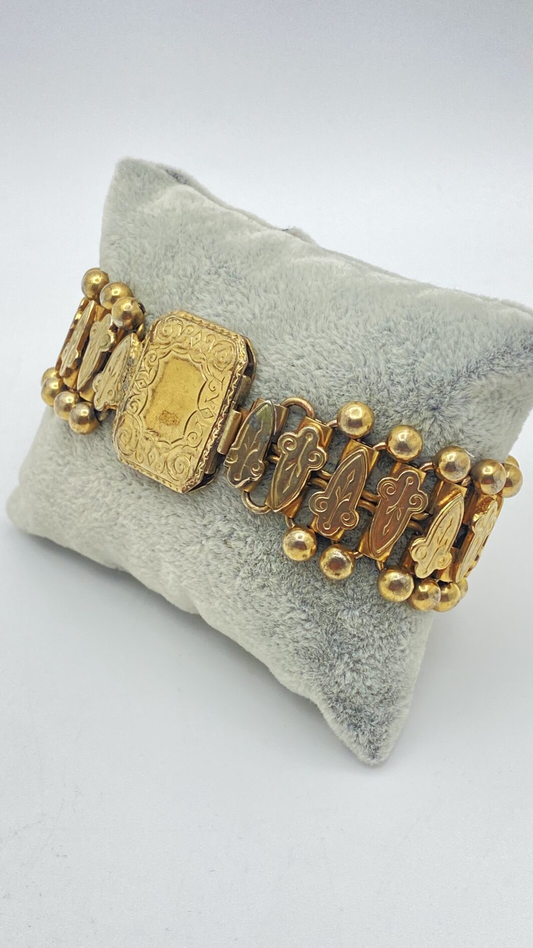 BRACCIALE VITTORIANO IN PINCHBECK CON GIGLI FIORENTINI E SFERE MOBILI - immagine 3