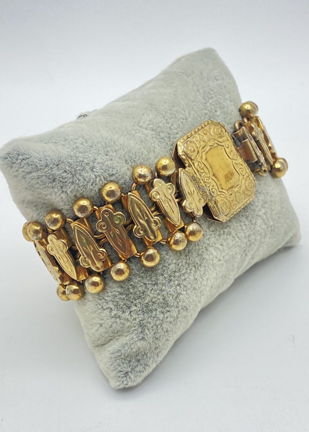 BRACCIALE VITTORIANO IN PINCHBECK CON GIGLI FIORENTINI E SFERE MOBILI