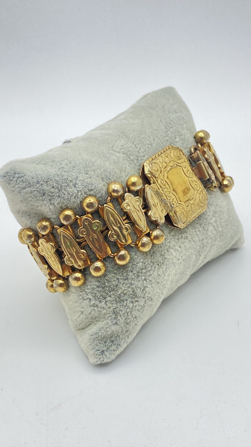 BRACCIALE VITTORIANO IN PINCHBECK CON GIGLI FIORENTINI E SFERE MOBILI