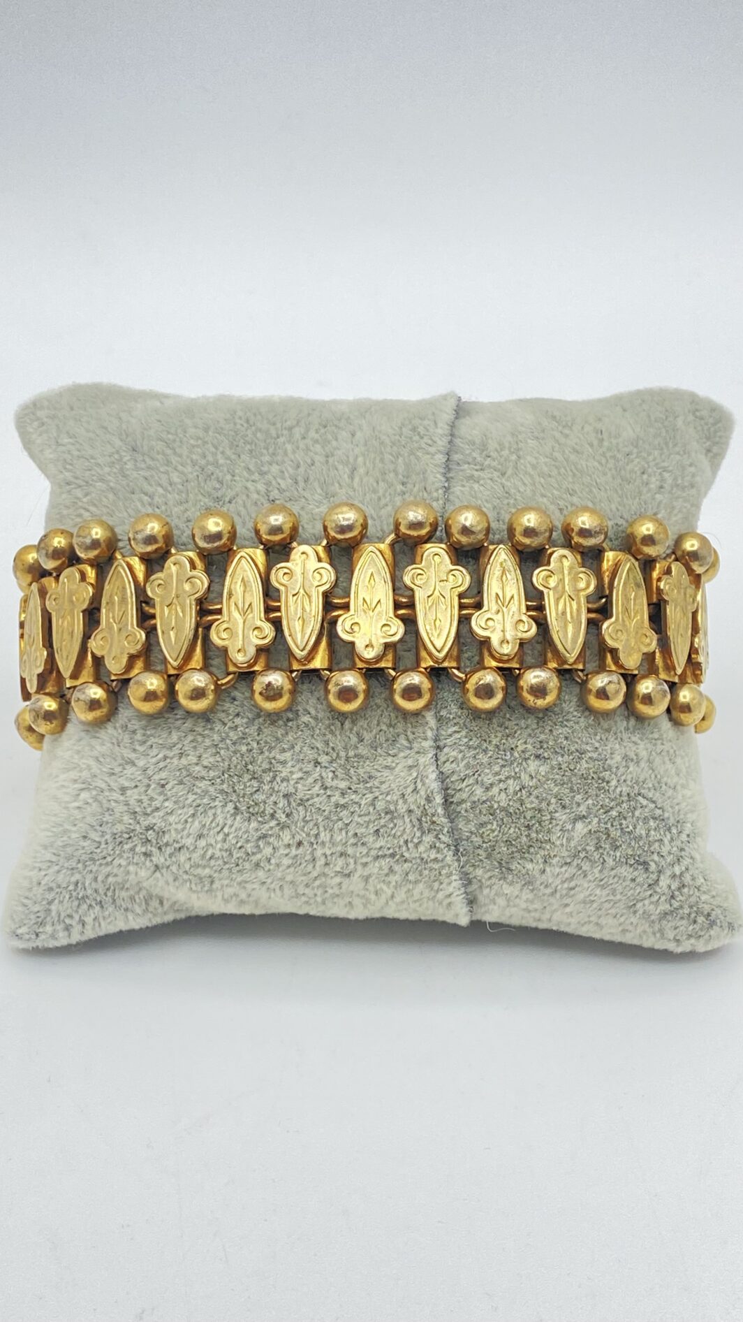 BRACCIALE VITTORIANO IN PINCHBECK CON GIGLI FIORENTINI E SFERE MOBILI - immagine 5