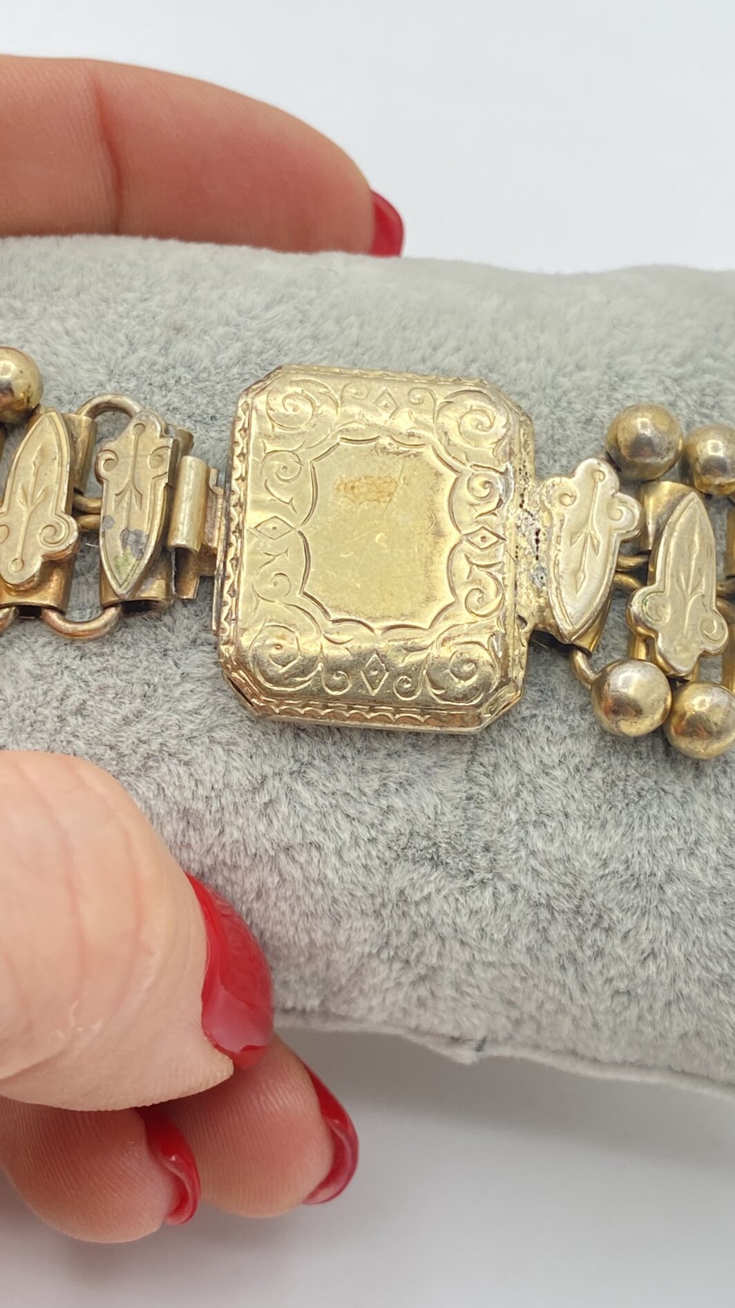 BRACCIALE VITTORIANO IN PINCHBECK CON GIGLI FIORENTINI E SFERE MOBILI - immagine 10