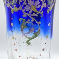 RAFFINATO VASO ART NOUVEAU IN VETRO SOFFIATO DIPINTO A MANO A MOTIVI FLOREALI, CON BASE IN BRONZO. FRANCIA, FINE XIX sec. - immagine 8