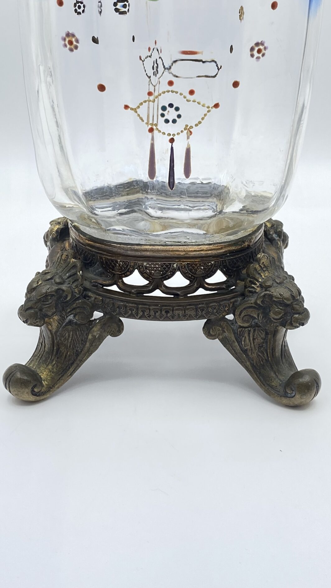 RAFFINATO VASO ART NOUVEAU IN VETRO SOFFIATO DIPINTO A MANO A MOTIVI FLOREALI, CON BASE IN BRONZO. FRANCIA, FINE XIX sec. - immagine 16