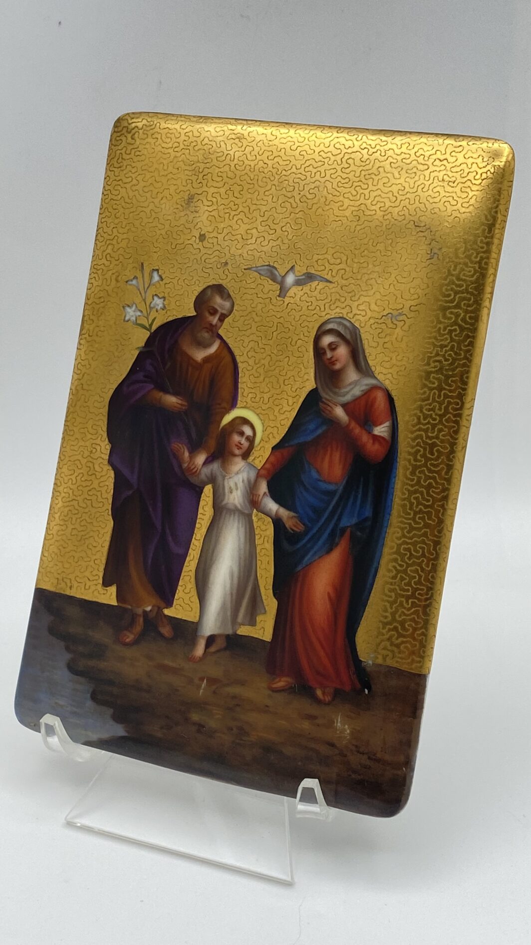 IMPORTANTE E RARA PLACCA IN PORCELLANA DIPINTA A MANO CON ORO ZECCHINO - SACRA FAMIGLIA, FIRENZE E ROMA, FINE OTTOCENTO - immagine 5