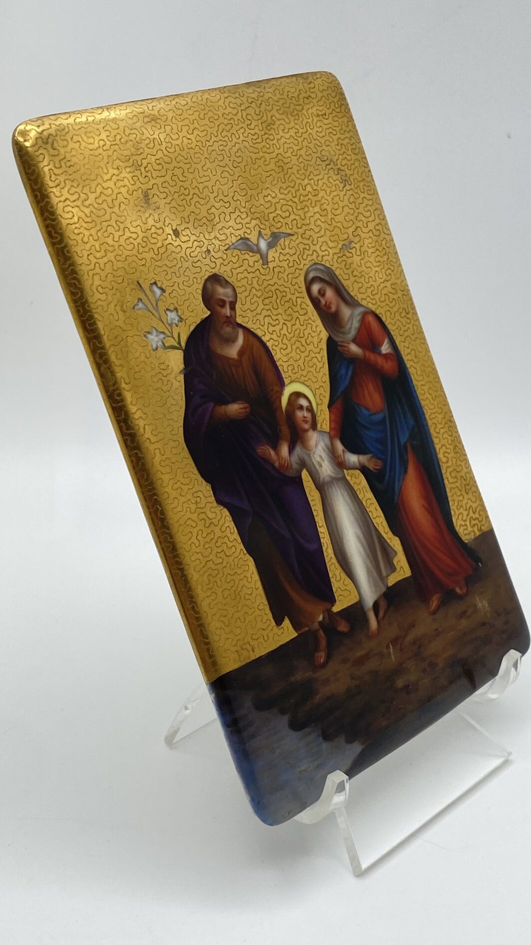 IMPORTANTE E RARA PLACCA IN PORCELLANA DIPINTA A MANO CON ORO ZECCHINO - SACRA FAMIGLIA, FIRENZE E ROMA, FINE OTTOCENTO - immagine 10