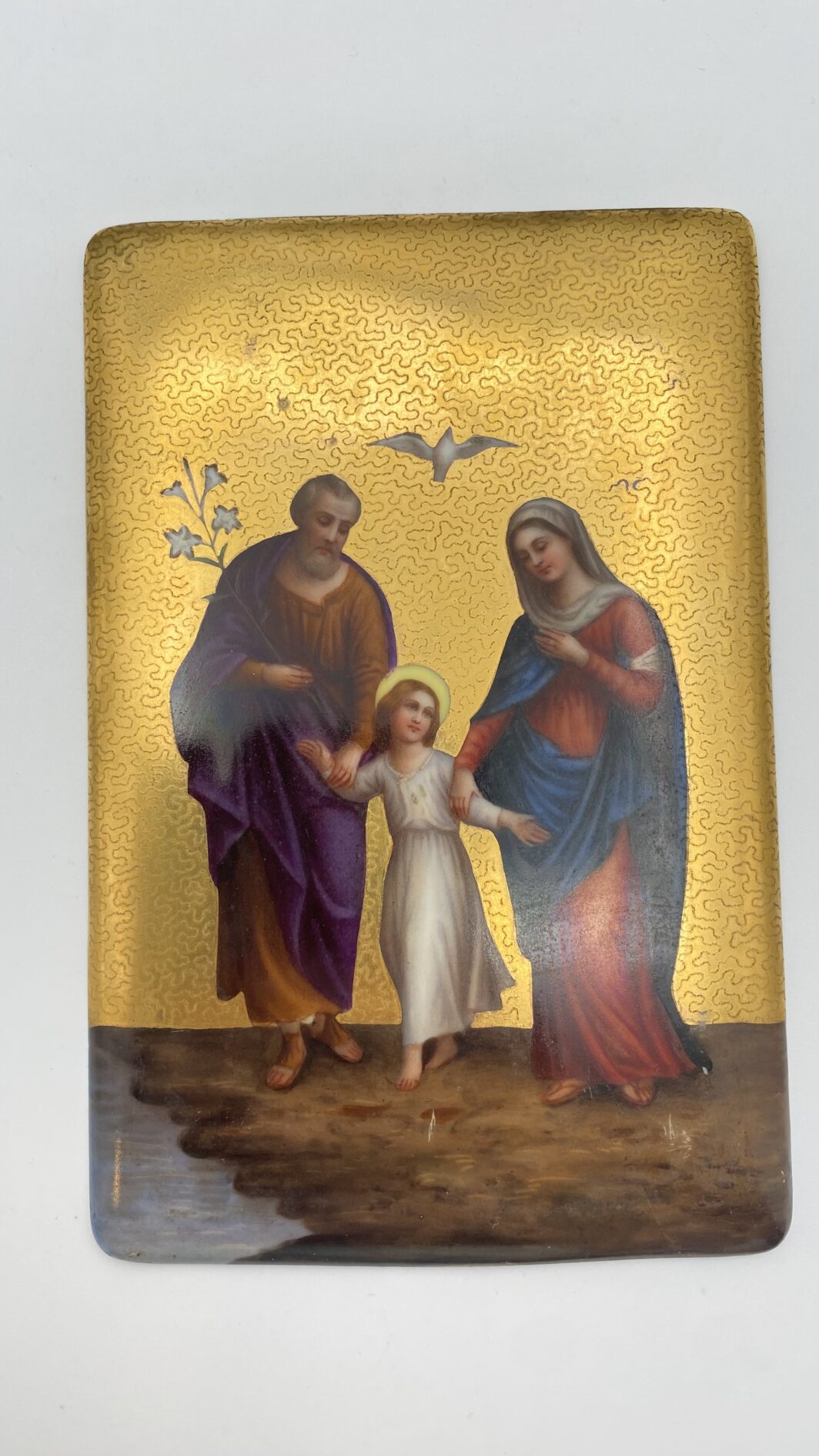 IMPORTANTE E RARA PLACCA IN PORCELLANA DIPINTA A MANO CON ORO ZECCHINO - SACRA FAMIGLIA, FIRENZE E ROMA, FINE OTTOCENTO - immagine 7