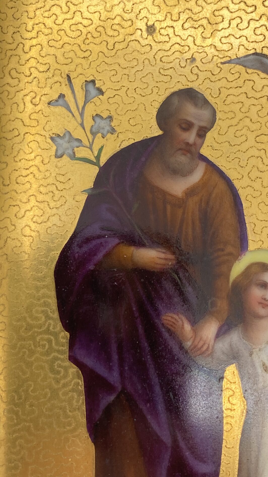 IMPORTANTE E RARA PLACCA IN PORCELLANA DIPINTA A MANO CON ORO ZECCHINO - SACRA FAMIGLIA, FIRENZE E ROMA, FINE OTTOCENTO - immagine 6