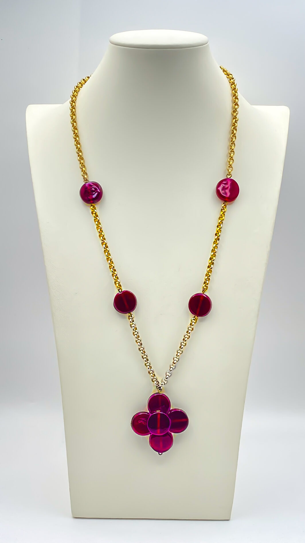 BELLISSIMA COLLANA VINTAGE ANNI ‘80, FIRMATA “RADÀ”, IN METALLO GOLDTONE E VVETRO MURANO.