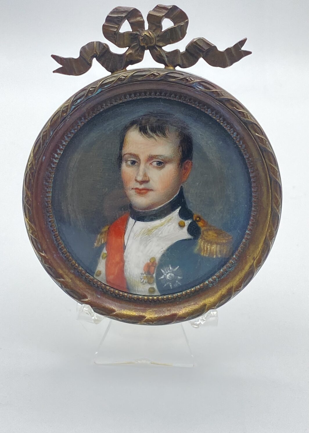 NAPOLEONE, ANNO 1847 – STRAORDINARIA MINIATURA ROTONDA SU AVORIO CON CORNICE IN BRON