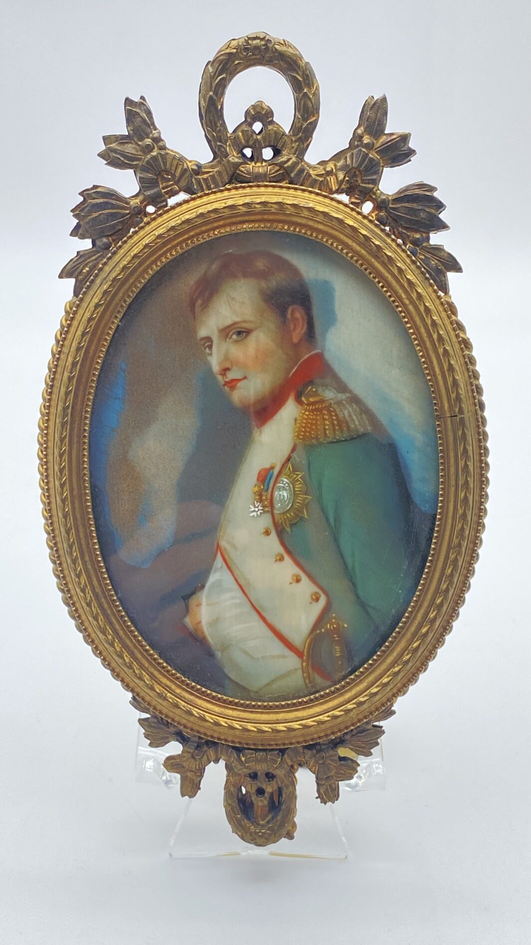 NAPOLEONE SU AVORIO STRAORDINARIA MINIATURA OVALE CON SPECCHIO ORIGINALE, XIX SECOLO. - immagine 12