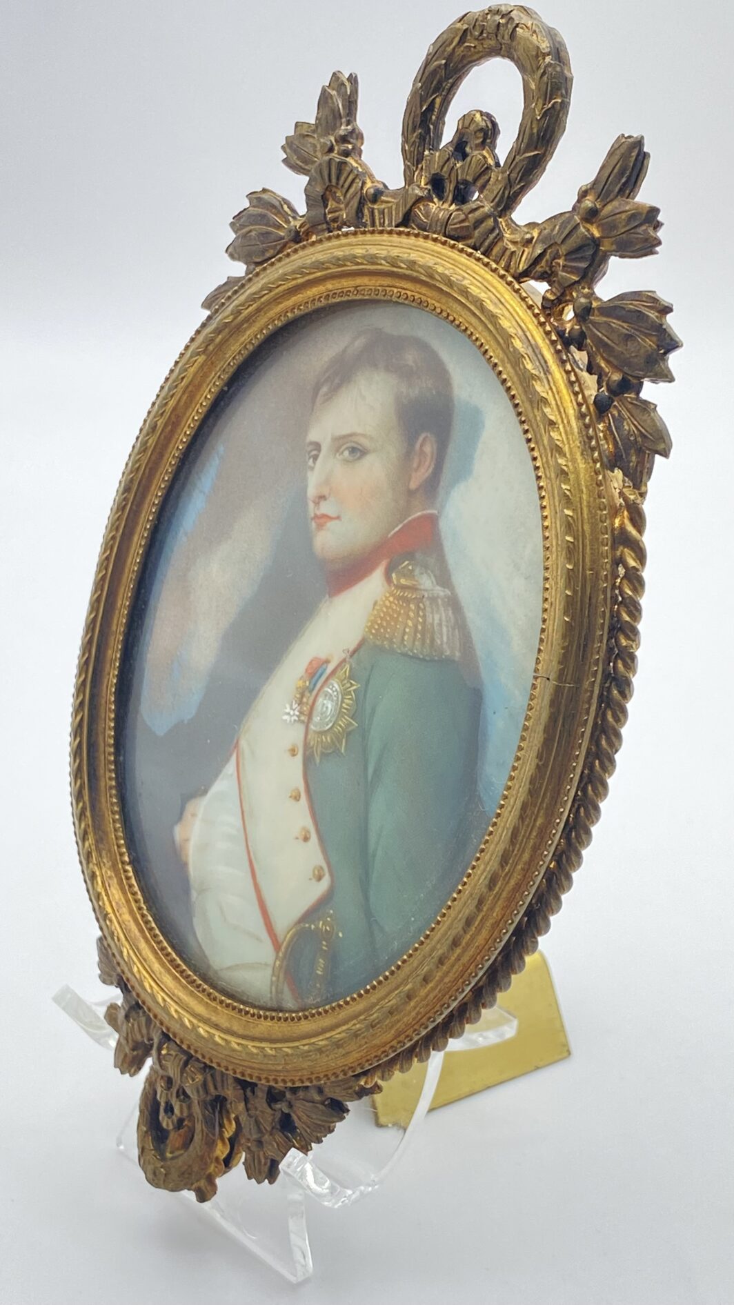 NAPOLEONE SU AVORIO STRAORDINARIA MINIATURA OVALE CON SPECCHIO ORIGINALE, XIX SECOLO. - immagine 11