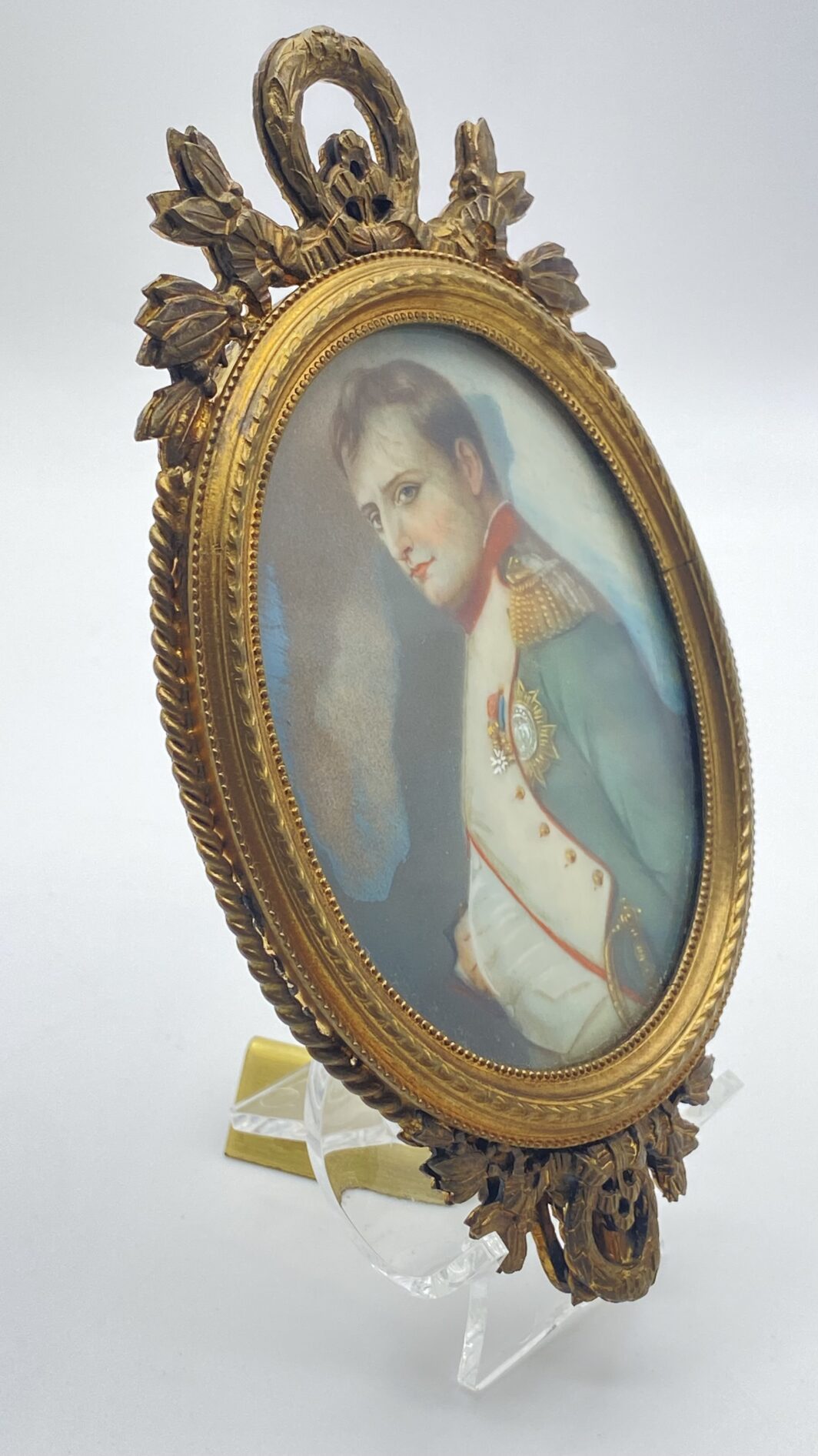 NAPOLEONE SU AVORIO STRAORDINARIA MINIATURA OVALE CON SPECCHIO ORIGINALE, XIX SECOLO. - immagine 10