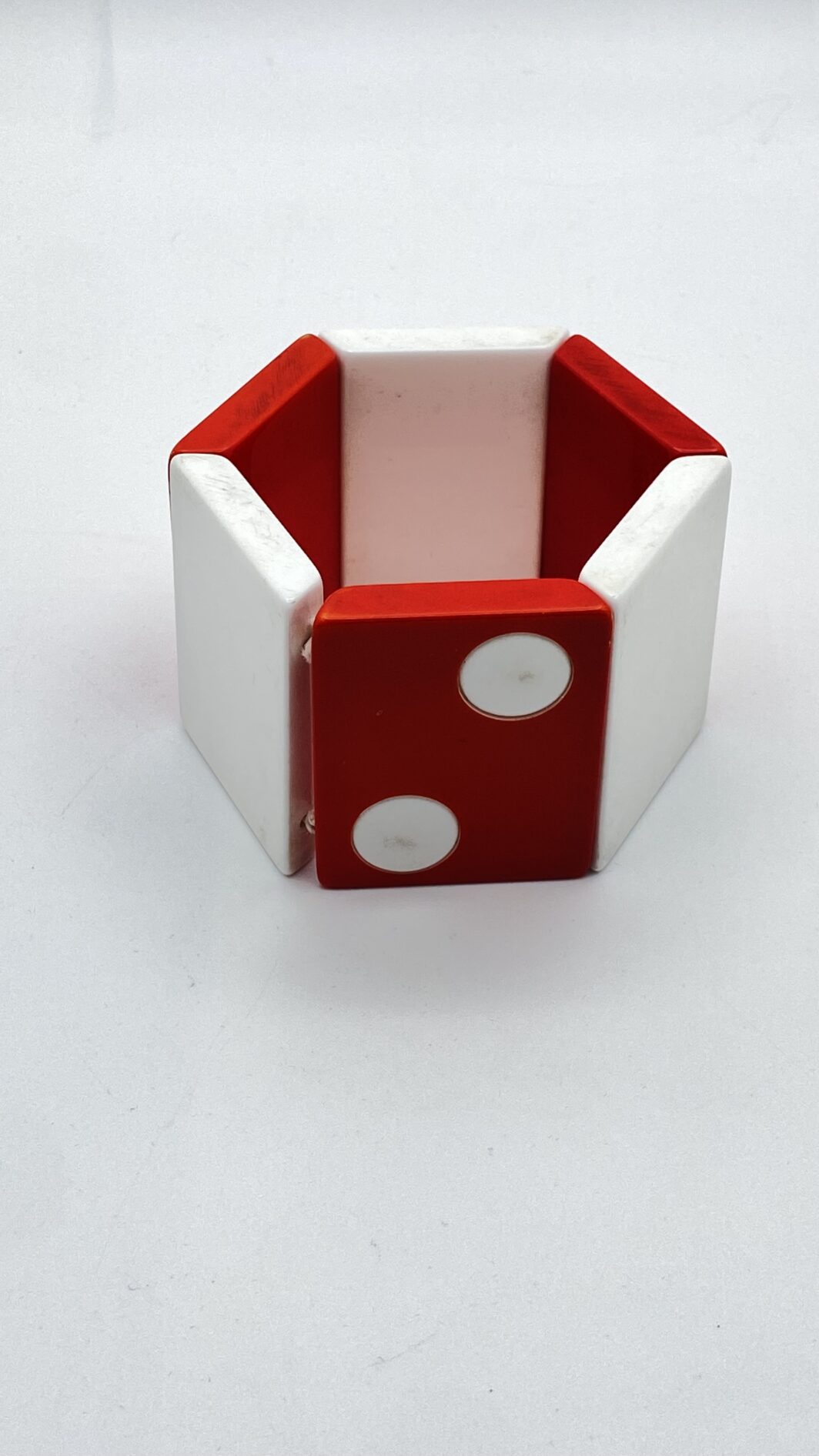 BRACCIALE “DOMINO” ANNI ’30 IN BAKELITE ROSSA E BIANCA. - immagine 7