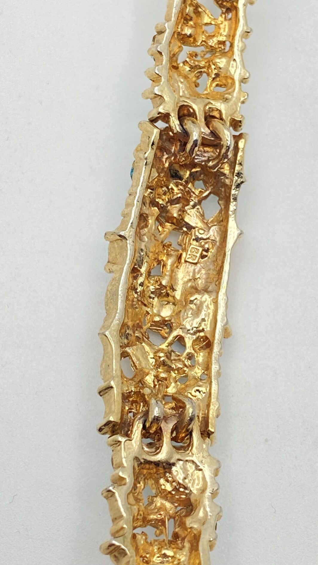 DANZA DI LIBELLULE IN METALLO GOLD TONE E CRISTALLI COLOR TOPAZIO BLUE LONDON – DEMI-PARURE ANNI ’70/’80 FIRMATA B.R. - immagine 21