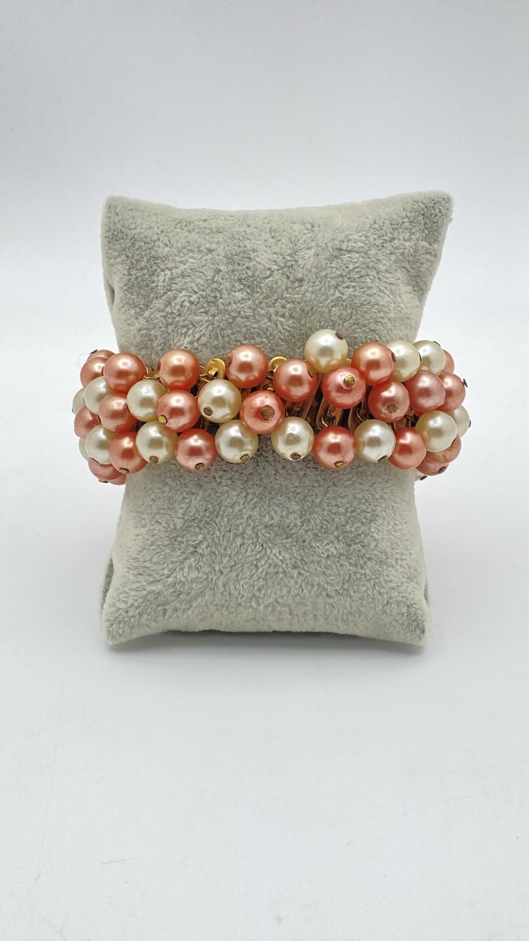 BRACCIALE VINTAGE CHA-CHA ANNI ’30/’40 CON PERLE ROSA E CHAMPAGNE.
