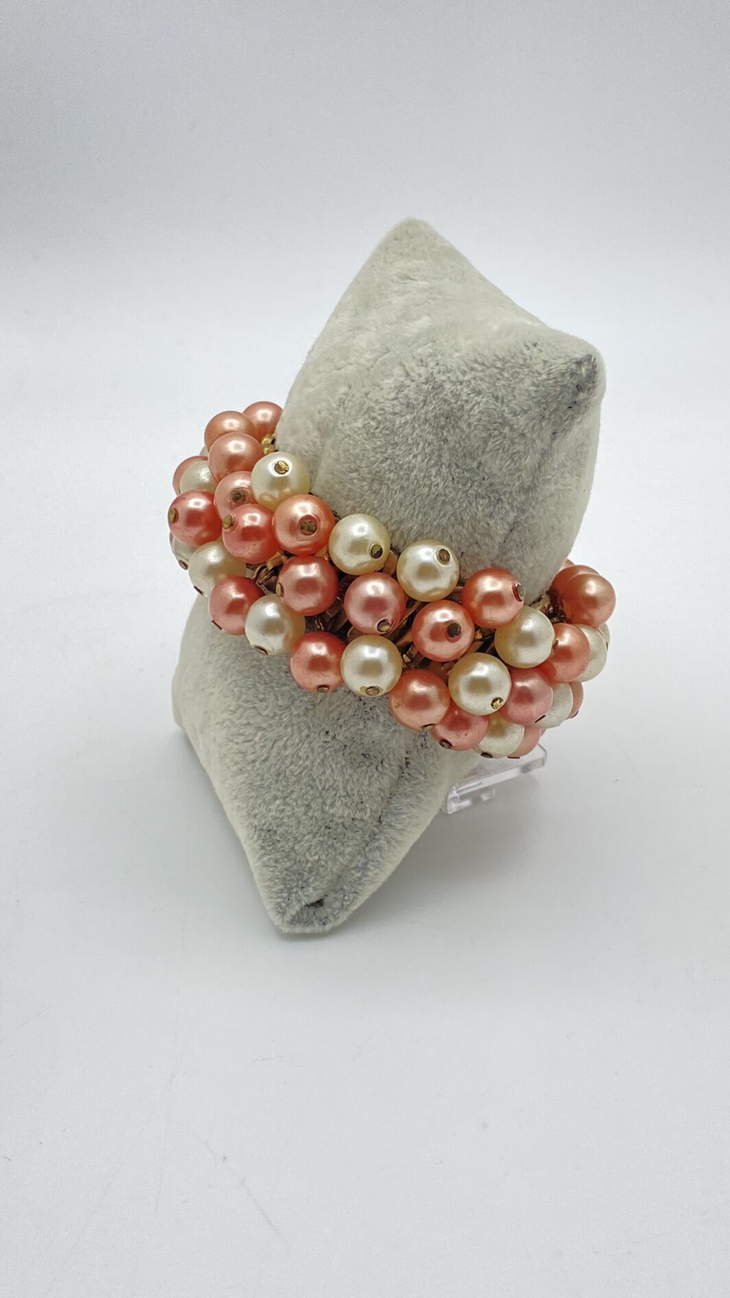 BRACCIALE VINTAGE CHA-CHA ANNI ’30/’40 CON PERLE ROSA E CHAMPAGNE. - immagine 3