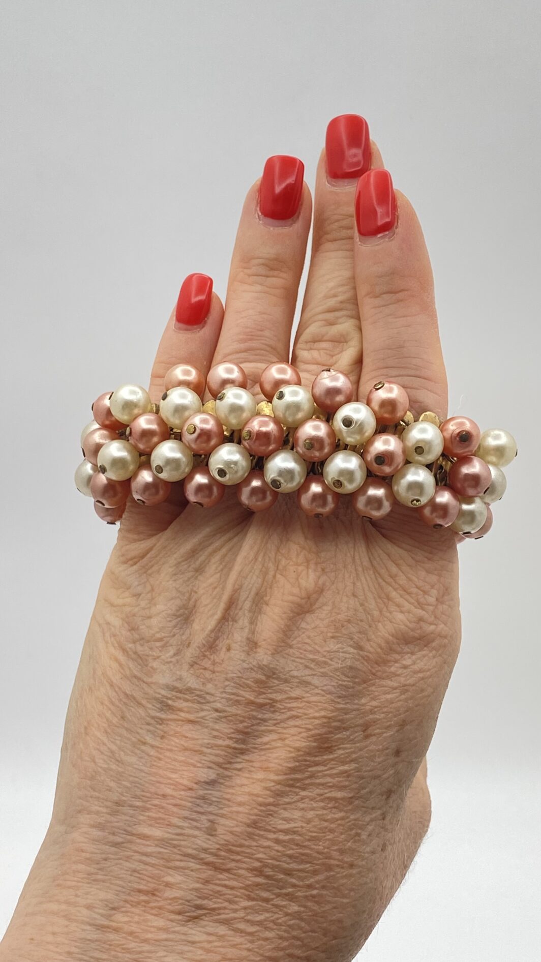 BRACCIALE VINTAGE CHA-CHA ANNI ’30/’40 CON PERLE ROSA E CHAMPAGNE. - immagine 7