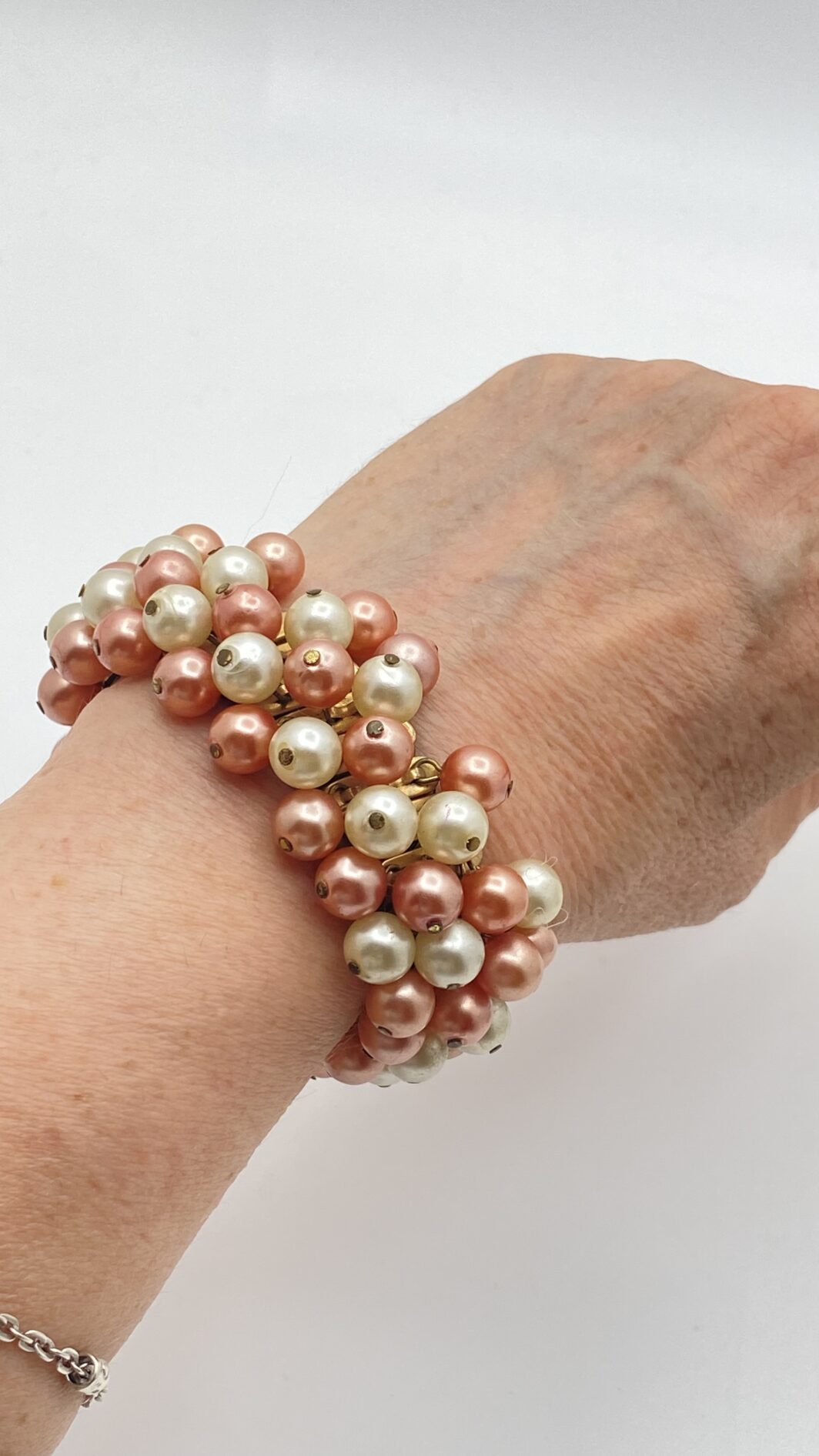BRACCIALE VINTAGE CHA-CHA ANNI ’30/’40 CON PERLE ROSA E CHAMPAGNE. - immagine 9