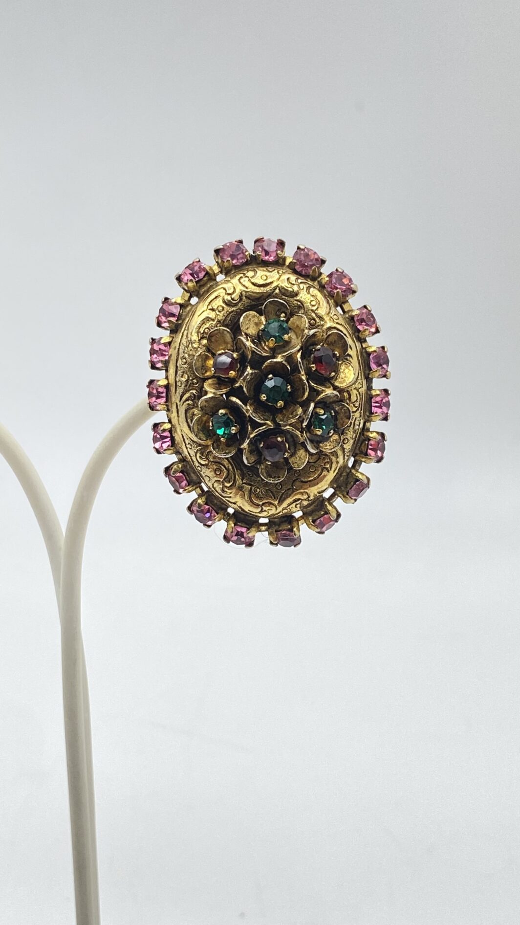 ORECCHINI VINTAGE ANNI ’40 IN PINCHBECK CON STRASS E DECORAZIONI FLOREALI - immagine 10