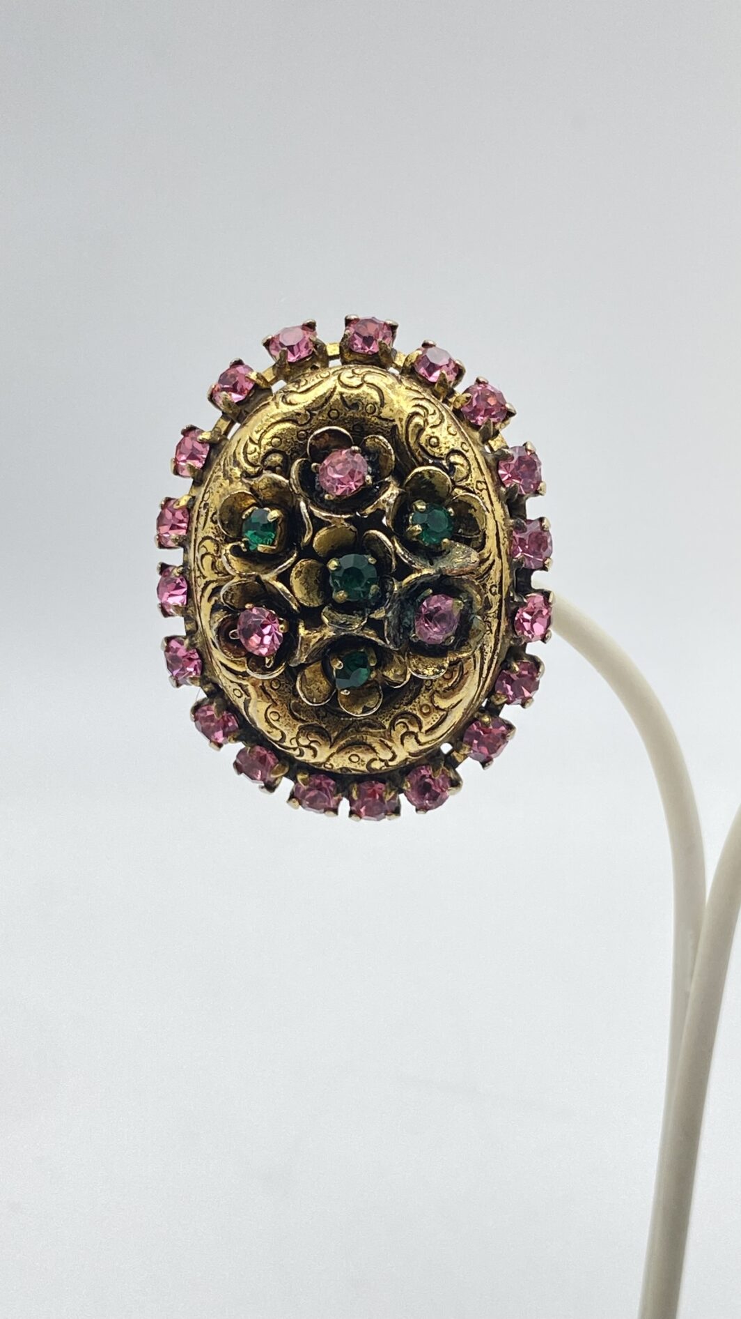 ORECCHINI VINTAGE ANNI ’40 IN PINCHBECK CON STRASS E DECORAZIONI FLOREALI - immagine 9