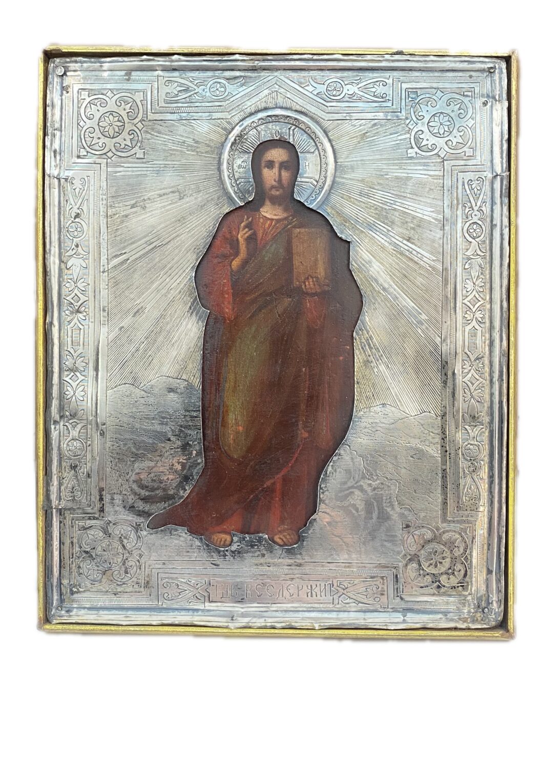 ICONA RUSSA DEL CRISTO PANTOCRATORE CON RIZA IN ARGENTO DI VASILI SIMENOV – FINE XIX SECOLO
